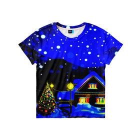 Детская футболка 3D с принтом Новогодняя ночь в Белгороде, 100% гипоаллергенный полиэфир | прямой крой, круглый вырез горловины, длина до линии бедер, чуть спущенное плечо, ткань немного тянется | Тематика изображения на принте: елка | зима | новый год | снежинки