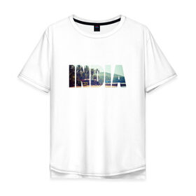 Мужская футболка хлопок Oversize с принтом INDIA в Белгороде, 100% хлопок | свободный крой, круглый ворот, “спинка” длиннее передней части | 
