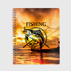 Тетрадь с принтом Рыбалка в Белгороде, 100% бумага | 48 листов, плотность листов — 60 г/м2, плотность картонной обложки — 250 г/м2. Листы скреплены сбоку удобной пружинной спиралью. Уголки страниц и обложки скругленные. Цвет линий — светло-серый
 | boat | clouds | emblem | fish | fishermen | fishing | logo | nature | net | reflection | river | sky | sturgeon | sun | sunset | water | wave | вода | волна | закат | логотип | лодка | небо | облака | осетр | отражение | природа | река | рыба | рыбаки | р