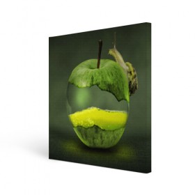 Холст квадратный с принтом Яблоко в Белгороде, 100% ПВХ |  | Тематика изображения на принте: арт | зеленый | новые | улитка | фантастика | фрукты | яблоко