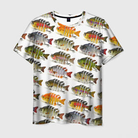 Мужская футболка 3D с принтом Рыбки в Белгороде, 100% полиэфир | прямой крой, круглый вырез горловины, длина до линии бедер | Тематика изображения на принте: bait | fish | fishing | lure | tackle | блесна | наживка | приманка | рыба | рыбалка | снасть