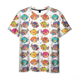 Мужская футболка 3D с принтом Рыбки в Белгороде, 100% полиэфир | прямой крой, круглый вырез горловины, длина до линии бедер | детский | разноцветный | рыба | яркий