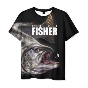 Мужская футболка 3D с принтом Лучший рыбак в Белгороде, 100% полиэфир | прямой крой, круглый вырез горловины, длина до линии бедер | background | best fisherman | black | fish | fishing | sturgeon | лучший рыбак | осетр | рыба | рыбалка | фон | черный