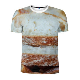 Мужская футболка 3D спортивная с принтом Хлеб в Белгороде, 100% полиэстер с улучшенными характеристиками | приталенный силуэт, круглая горловина, широкие плечи, сужается к линии бедра | батон | булка | булочка | выпечка | еда | кулинария | кусочек | мука | хлеб