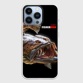 Чехол для iPhone 13 Pro с принтом Лучший рыбак в Белгороде,  |  | Тематика изображения на принте: best fisherman | black background | deep | fish | fishing | jaws | predator | teeth | water | вода | глубина | зубы | лучший | пасть | рыба | рыбак | рыбалка | хищник | черный фон