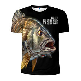 Мужская футболка 3D спортивная с принтом Лучший рыбак в Белгороде, 100% полиэстер с улучшенными характеристиками | приталенный силуэт, круглая горловина, широкие плечи, сужается к линии бедра | background | best fisherman | black | fish | fishing | лучший рыбак | рыба | рыбалка | фон | черный