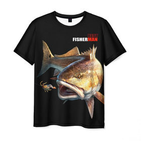 Мужская футболка 3D с принтом Лучший рыбак в Белгороде, 100% полиэфир | прямой крой, круглый вырез горловины, длина до линии бедер | background | best fisherman | black | fish | fishing | лучший рыбак | рыба | рыбалка | фон | черный