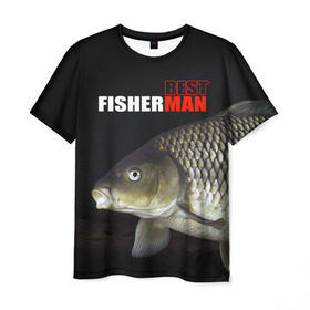 Мужская футболка 3D с принтом Лучший рыбак в Белгороде, 100% полиэфир | прямой крой, круглый вырез горловины, длина до линии бедер | Тематика изображения на принте: background | best fisherman | black | fish | fishing | лещ | лучший рыбак | рыба | рыбалка | фон | черный