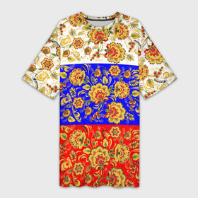 Платье-футболка 3D с принтом Хохлома в Белгороде,  |  | народный | орнамент | роспись | традиционный | триколор