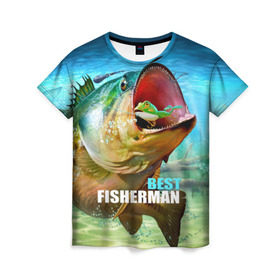 Женская футболка 3D с принтом Лучший рыбак в Белгороде, 100% полиэфир ( синтетическое хлопкоподобное полотно) | прямой крой, круглый вырез горловины, длина до линии бедер | крючок | лягушка | наживка | рыба