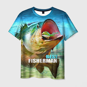 Мужская футболка 3D с принтом Лучший рыбак в Белгороде, 100% полиэфир | прямой крой, круглый вырез горловины, длина до линии бедер | крючок | лягушка | наживка | рыба