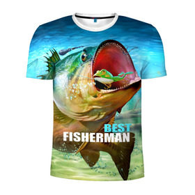 Мужская футболка 3D спортивная с принтом Лучший рыбак в Белгороде, 100% полиэстер с улучшенными характеристиками | приталенный силуэт, круглая горловина, широкие плечи, сужается к линии бедра | крючок | лягушка | наживка | рыба
