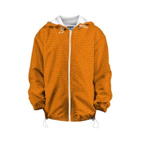 Детская куртка 3D с принтом Витраж Оранжевый в Белгороде, 100% полиэстер | застежка — молния, подол и капюшон оформлены резинкой с фиксаторами, по бокам — два кармана без застежек, один потайной карман на груди, плотность верхнего слоя — 90 г/м2; плотность флисового подклада — 260 г/м2 | texture | витраж | оранжевый | текстура