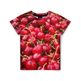 Детская футболка 3D с принтом Черешня в Белгороде, 100% гипоаллергенный полиэфир | прямой крой, круглый вырез горловины, длина до линии бедер, чуть спущенное плечо, ткань немного тянется | Тематика изображения на принте: вишня | десерт | лето | сладкое | черешня | ягода