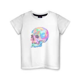 Детская футболка хлопок с принтом Psychedelic skull в Белгороде, 100% хлопок | круглый вырез горловины, полуприлегающий силуэт, длина до линии бедер | пиксельный | разноцветный | точечный | череп