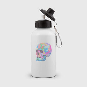 Бутылка спортивная с принтом Psychedelic skull в Белгороде, металл | емкость — 500 мл, в комплекте две пластиковые крышки и карабин для крепления | пиксельный | разноцветный | точечный | череп