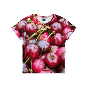 Детская футболка 3D с принтом Черешня в Белгороде, 100% гипоаллергенный полиэфир | прямой крой, круглый вырез горловины, длина до линии бедер, чуть спущенное плечо, ткань немного тянется | вишня | десерт | лето | сладкое | черешня | ягода