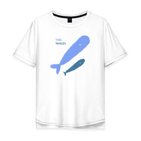 Мужская футболка хлопок Oversize с принтом Киты в Белгороде, 100% хлопок | свободный крой, круглый ворот, “спинка” длиннее передней части | Тематика изображения на принте: абстракция | арт | киты | минимализм | море | океан | рыбы