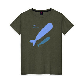 Женская футболка хлопок с принтом Киты в Белгороде, 100% хлопок | прямой крой, круглый вырез горловины, длина до линии бедер, слегка спущенное плечо | абстракция | арт | киты | минимализм | море | океан | рыбы