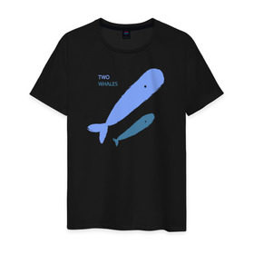 Мужская футболка хлопок с принтом Киты в Белгороде, 100% хлопок | прямой крой, круглый вырез горловины, длина до линии бедер, слегка спущенное плечо. | абстракция | арт | киты | минимализм | море | океан | рыбы