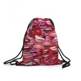 Рюкзак-мешок 3D с принтом Женские рты в Белгороде, 100% полиэстер | плотность ткани — 200 г/м2, размер — 35 х 45 см; лямки — толстые шнурки, застежка на шнуровке, без карманов и подкладки | губы | розовый | улыбка