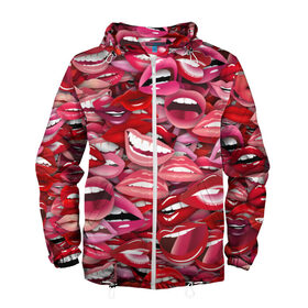 Мужская ветровка 3D с принтом Женские рты в Белгороде, 100% полиэстер | подол и капюшон оформлены резинкой с фиксаторами, два кармана без застежек по бокам, один потайной карман на груди | губы | розовый | улыбка