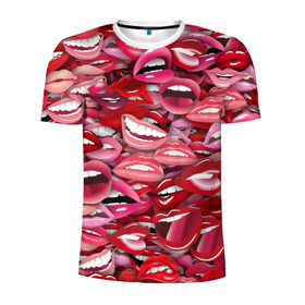 Мужская футболка 3D спортивная с принтом Женские рты в Белгороде, 100% полиэстер с улучшенными характеристиками | приталенный силуэт, круглая горловина, широкие плечи, сужается к линии бедра | губы | розовый | улыбка
