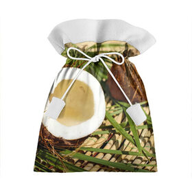Подарочный 3D мешок с принтом Кокос в Белгороде, 100% полиэстер | Размер: 29*39 см | Тематика изображения на принте: бамбук | белый | еда | зеленый | кокос | лето | листья | орех | природа | продукты