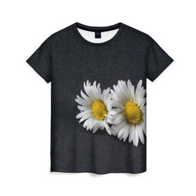 Женская футболка 3D с принтом Ромашки в Белгороде, 100% полиэфир ( синтетическое хлопкоподобное полотно) | прямой крой, круглый вырез горловины, длина до линии бедер | зелень | лепестки | пара | природа | растения | ромашки | цветы