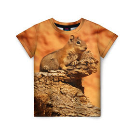 Детская футболка 3D с принтом Суслик в Белгороде, 100% гипоаллергенный полиэфир | прямой крой, круглый вырез горловины, длина до линии бедер, чуть спущенное плечо, ткань немного тянется | голова животного | грызун | песок | природа | пустыня | степь | суслик