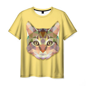 Мужская футболка 3D с принтом Triangle cat в Белгороде, 100% полиэфир | прямой крой, круглый вырез горловины, длина до линии бедер | abstract | cat | triangle cat | кот