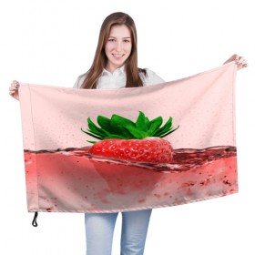 Флаг 3D с принтом Клубника в Белгороде, 100% полиэстер | плотность ткани — 95 г/м2, размер — 67 х 109 см. Принт наносится с одной стороны | вода | еда | зеленый | капли | клубника | красный | лето | напиток | ягода