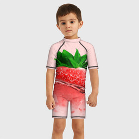 Детский купальный костюм 3D с принтом Клубника в Белгороде, Полиэстер 85%, Спандекс 15% | застежка на молнии на спине | вода | еда | зеленый | капли | клубника | красный | лето | напиток | ягода