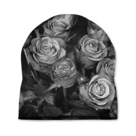 Шапка 3D с принтом Черно-белые розы в Белгороде, 100% полиэстер | универсальный размер, печать по всей поверхности изделия | Тематика изображения на принте: букет | цветы