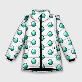 Зимняя куртка для девочек 3D с принтом Minecraft diamond в Белгороде, ткань верха — 100% полиэстер; подклад — 100% полиэстер, утеплитель — 100% полиэстер. | длина ниже бедра, удлиненная спинка, воротник стойка и отстегивающийся капюшон. Есть боковые карманы с листочкой на кнопках, утяжки по низу изделия и внутренний карман на молнии. 

Предусмотрены светоотражающий принт на спинке, радужный светоотражающий элемент на пуллере молнии и на резинке для утяжки. | майнкрафт
