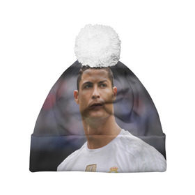 Шапка 3D c помпоном с принтом Cristiano Ronaldo в Белгороде, 100% полиэстер | универсальный размер, печать по всей поверхности изделия | криштиану роналду | реал мадрид