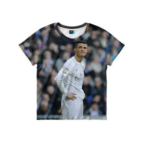 Детская футболка 3D с принтом Cristiano Ronaldo в Белгороде, 100% гипоаллергенный полиэфир | прямой крой, круглый вырез горловины, длина до линии бедер, чуть спущенное плечо, ткань немного тянется | Тематика изображения на принте: криштиану роналду | реал мадрид