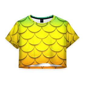 Женская футболка 3D укороченная с принтом Волны в Белгороде, 100% полиэстер | круглая горловина, длина футболки до линии талии, рукава с отворотами | желтый | паттерн | чешуя