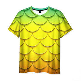 Мужская футболка 3D с принтом Волны в Белгороде, 100% полиэфир | прямой крой, круглый вырез горловины, длина до линии бедер | желтый | паттерн | чешуя