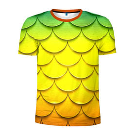 Мужская футболка 3D спортивная с принтом Волны в Белгороде, 100% полиэстер с улучшенными характеристиками | приталенный силуэт, круглая горловина, широкие плечи, сужается к линии бедра | желтый | паттерн | чешуя