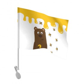 Флаг для автомобиля с принтом Медведь в мёде в Белгороде, 100% полиэстер | Размер: 30*21 см | мёд | медведь | миша | пчелы