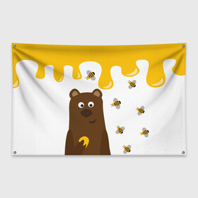 Флаг-баннер с принтом Медведь в мёде в Белгороде, 100% полиэстер | размер 67 х 109 см, плотность ткани — 95 г/м2; по краям флага есть четыре люверса для крепления | мёд | медведь | миша | пчелы