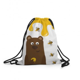 Рюкзак-мешок 3D с принтом Медведь в мёде в Белгороде, 100% полиэстер | плотность ткани — 200 г/м2, размер — 35 х 45 см; лямки — толстые шнурки, застежка на шнуровке, без карманов и подкладки | мёд | медведь | миша | пчелы