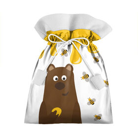 Подарочный 3D мешок с принтом Медведь в мёде в Белгороде, 100% полиэстер | Размер: 29*39 см | мёд | медведь | миша | пчелы