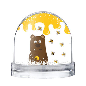 Снежный шар с принтом Медведь в мёде в Белгороде, Пластик | Изображение внутри шара печатается на глянцевой фотобумаге с двух сторон | мёд | медведь | миша | пчелы