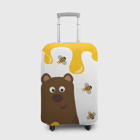 Чехол для чемодана 3D с принтом Медведь в мёде в Белгороде, 86% полиэфир, 14% спандекс | двустороннее нанесение принта, прорези для ручек и колес | мёд | медведь | миша | пчелы