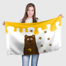 Флаг 3D с принтом Медведь в мёде в Белгороде, 100% полиэстер | плотность ткани — 95 г/м2, размер — 67 х 109 см. Принт наносится с одной стороны | мёд | медведь | миша | пчелы