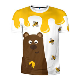 Мужская футболка 3D спортивная с принтом Медведь в мёде в Белгороде, 100% полиэстер с улучшенными характеристиками | приталенный силуэт, круглая горловина, широкие плечи, сужается к линии бедра | мёд | медведь | миша | пчелы