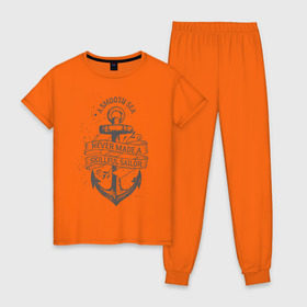 Женская пижама хлопок с принтом Гладкое море в Белгороде, 100% хлопок | брюки и футболка прямого кроя, без карманов, на брюках мягкая резинка на поясе и по низу штанин | море | моряк | символы | якорь