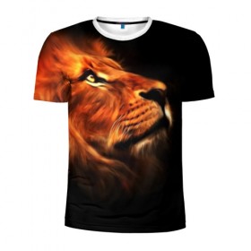 Мужская футболка 3D спортивная с принтом Lion в Белгороде, 100% полиэстер с улучшенными характеристиками | приталенный силуэт, круглая горловина, широкие плечи, сужается к линии бедра | lion | голова животного | кот | кошка | лев